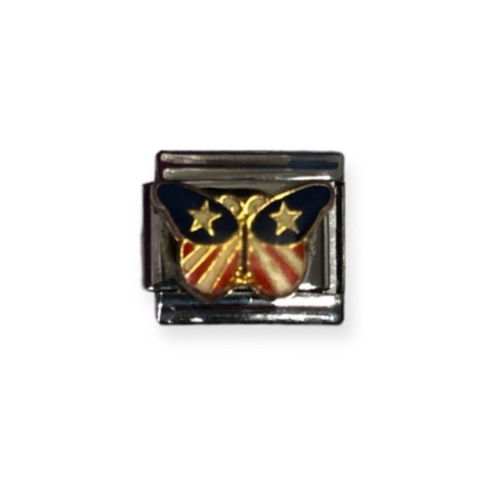D’Linq American Flag Butterfly Floating Italian Charm